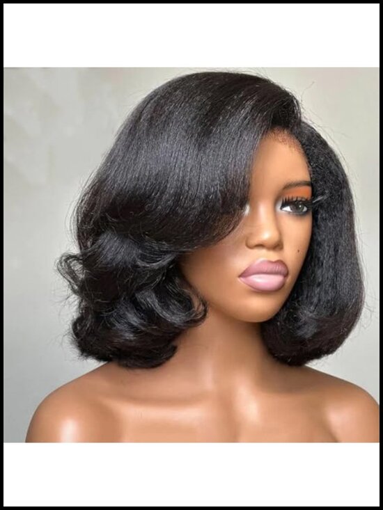 180 Density HD Lace Front Wig 100% Brazilian Human Hair Short Bob Wavy Layered